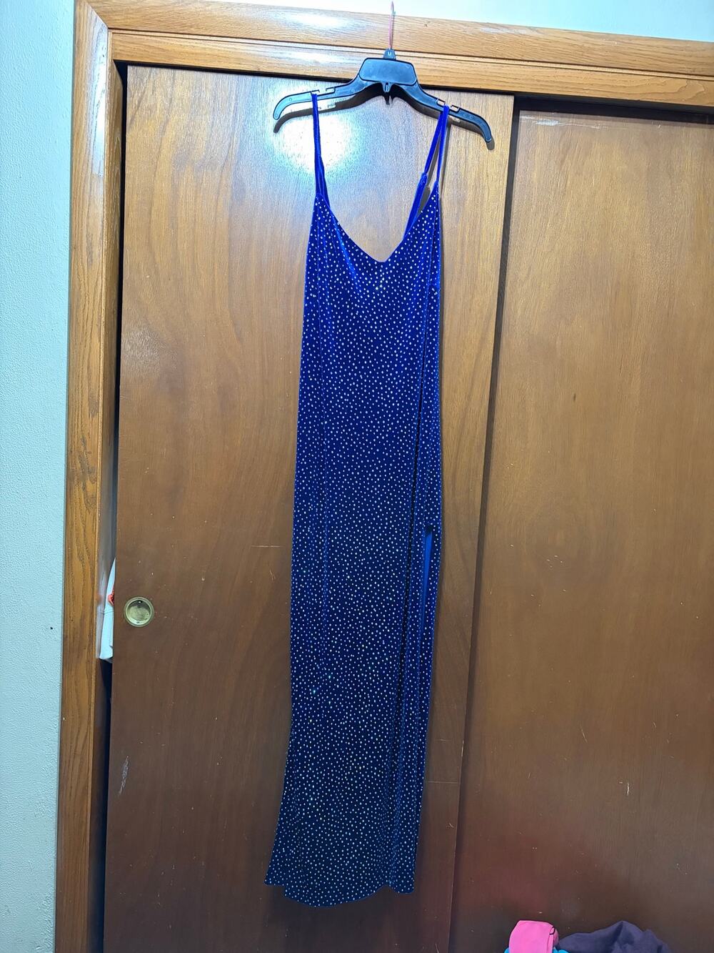 City Studio P Social 18W Royal Blue Rhinestone Maxi Dress High Slit NWT